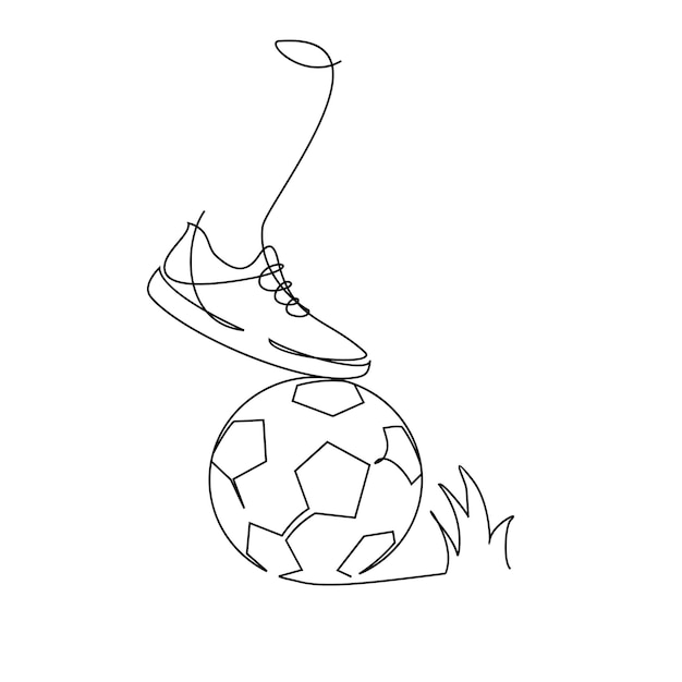 Continuous line Illustration football player kicks the ball