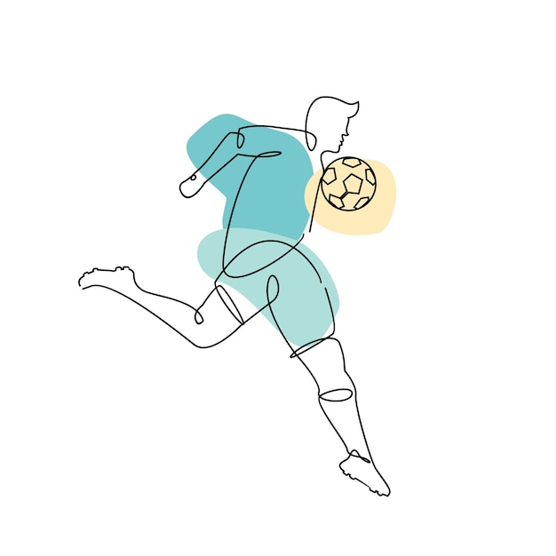 Continuous line Illustration football player kicks the ball