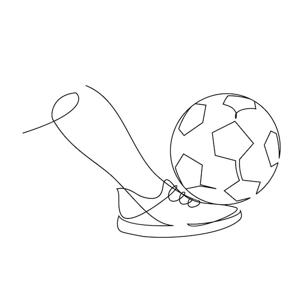 実線イラストサッカー選手がボールを蹴る