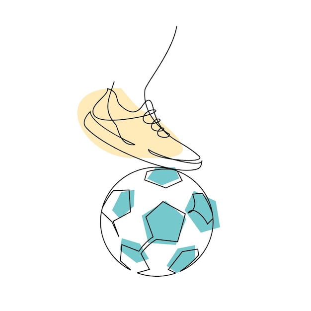 Continuous line Illustration kicks the football ball