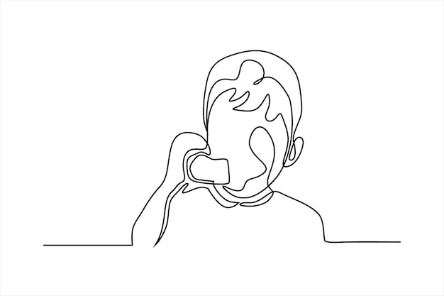 Vector continuous line illustration of a kid on the phone