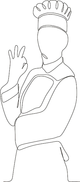 continuous line illustration of a man wearing a chef's shirt