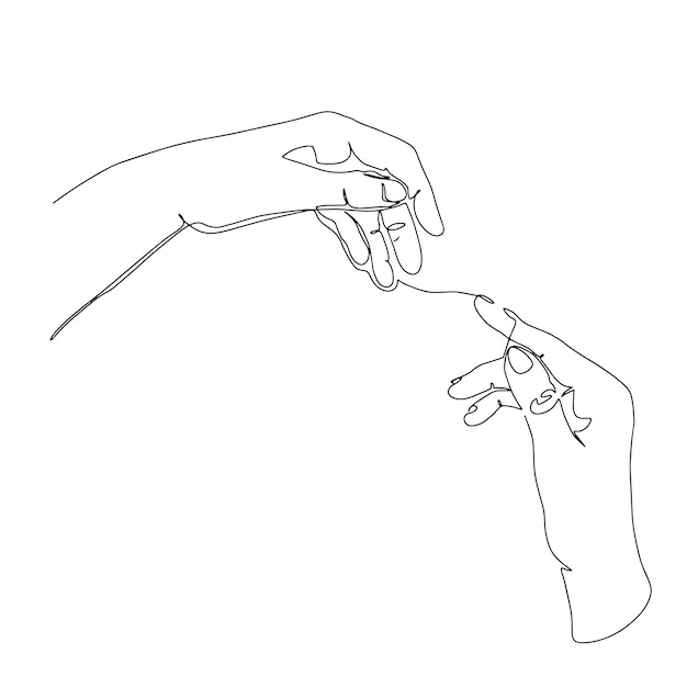 Vector continuous line illustration of two hands barely meeting each other