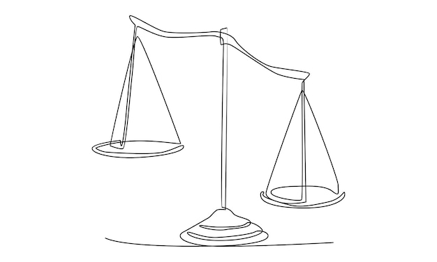 Vector continuous line of law balance, or scale icon