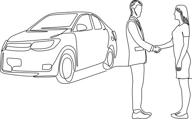 Vector continuous line of a man in the business of buying and selling vehicles