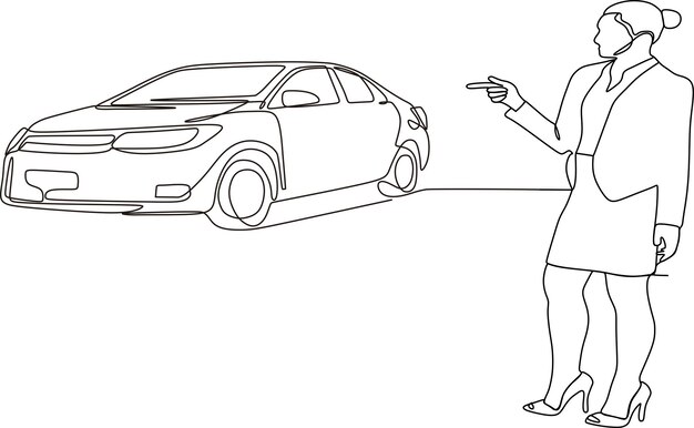 Vector continuous line of a man in the business of buying and selling vehicles