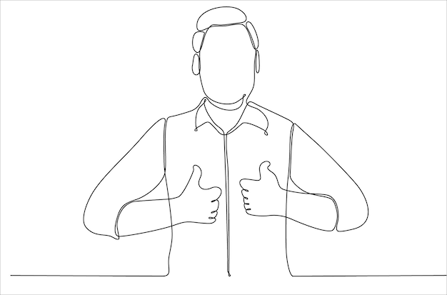 continuous line man giving thumbs up symbol of success premium vector premium vector