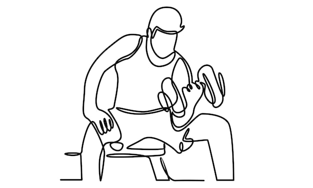 Continuous line of man holding dumbbells illustration