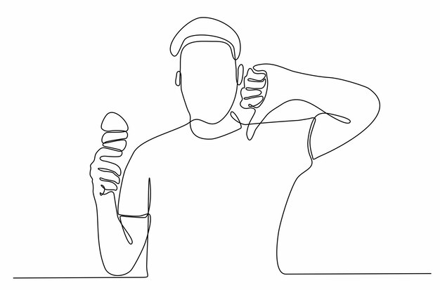 continuous line of man holding premium ice cream vector