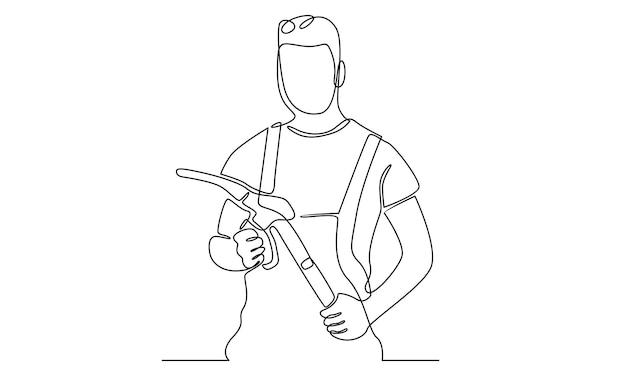 Continuous line of man holding refueling gun