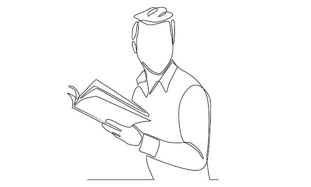 Continuous line of man reading book