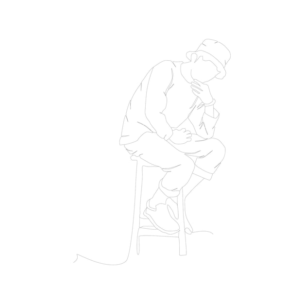 空想の椅子に座っている男の連続線シンプルな手描きのベクトル図