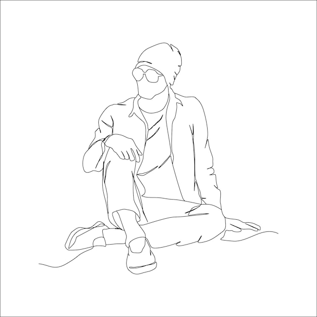 Continuous line of a man sitting relaxed Simple hand drawn vector illustration