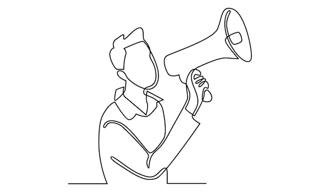 Continuous line of man talking into megaphone illustration