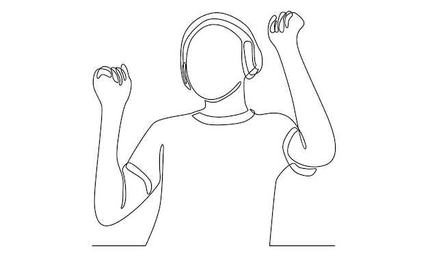 continuous line of man wearing a headphone