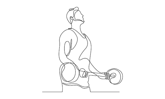Vector continuous line of man weightlifting exercise