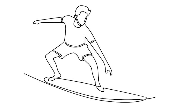 Continuous line of man with surfboard illustration