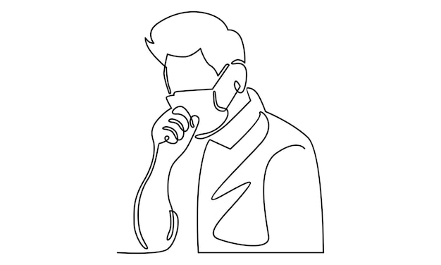 Continuous line of man with surgical mask illustration