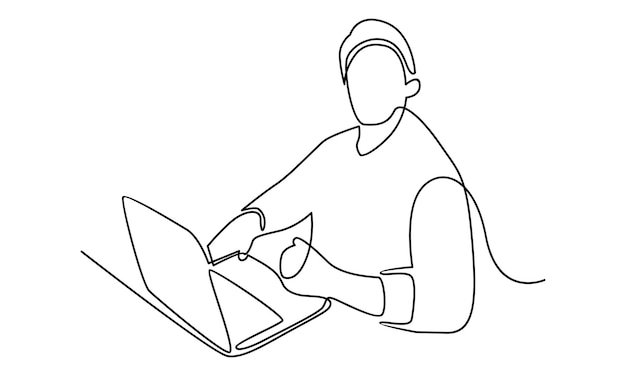 Continuous line of man working with laptop illustration