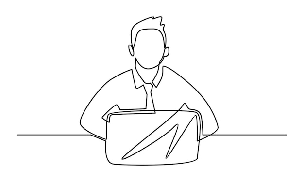 Continuous line of man working with laptop illustration