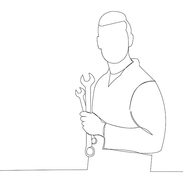 Vector continuous line of men carrying keys