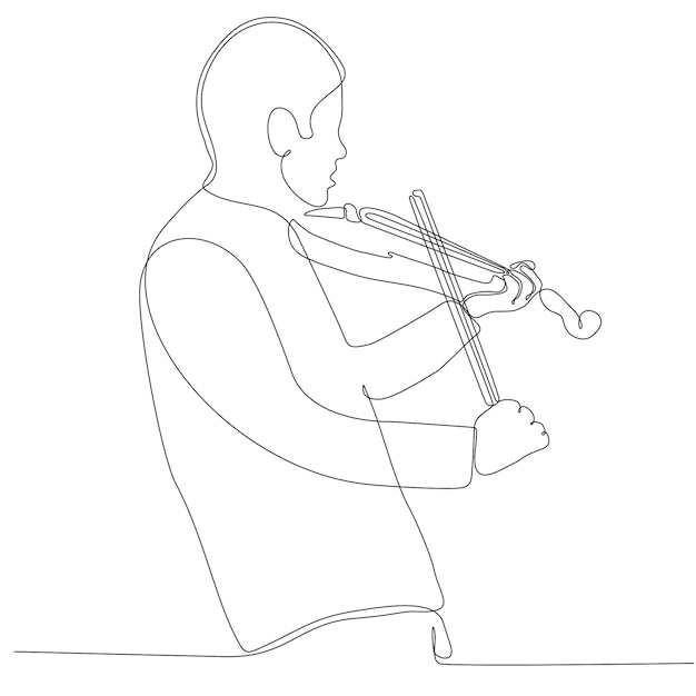 Vector continuous line of men playing violin premium vector