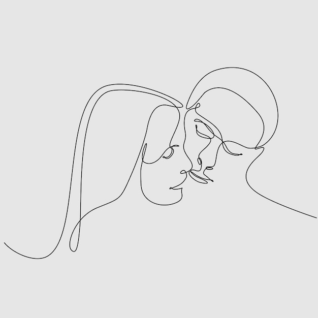 continuous line of men and women kissing