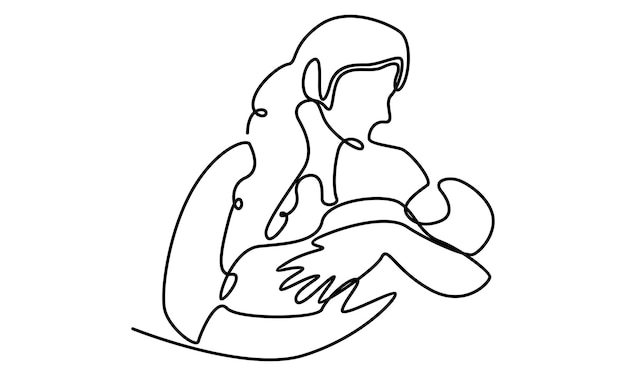 Continuous line of mother day Mother holding the baby illustration