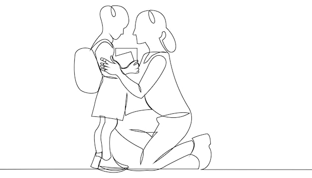 continuous line of a mother and her child