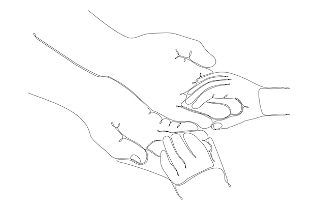 continuous line mother's hand holding baby's hand