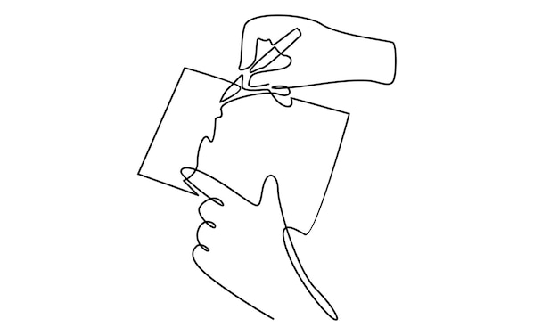 Вектор Непрерывная линия бизнесмена рука подписывает деловой контракт бумажный лист иллюстрации