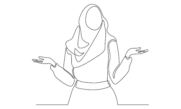 ヒジャーブ スカーフでイスラム アラビア語物思いにふける女性の連続線