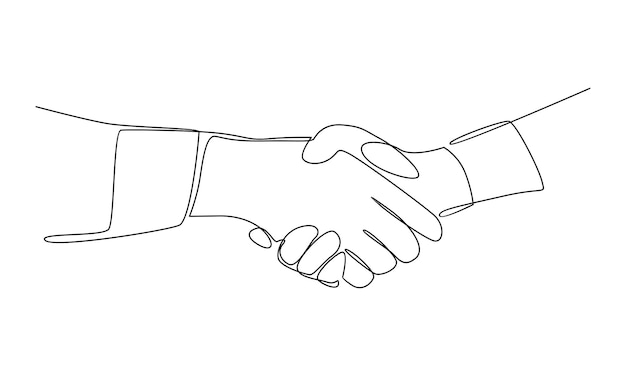 Непрерывная линия двух бизнесменов, пожимающих друг другу руки, векторная иллюстрация