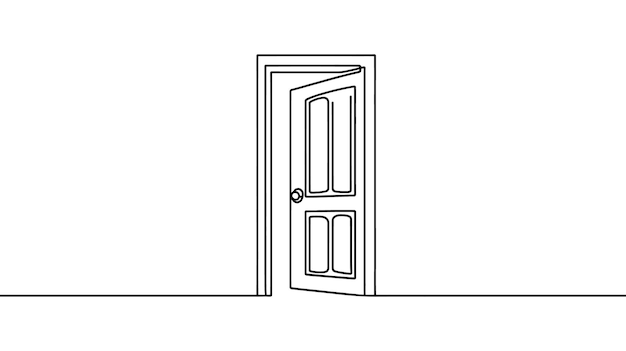 Vector continuous line of open doors one line drawing of door isolated on white background