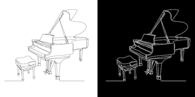 Piano.linea continua disegno di piano.una linea classica di pianoforte a coda.