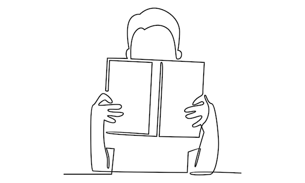 Continuous line of reading a book illustration