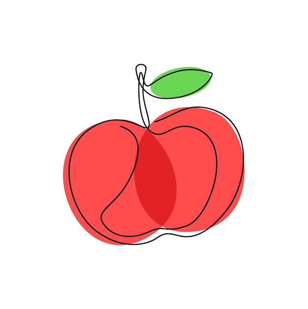 Continuous line of red apple fruits concept object in simple thin vector illustration