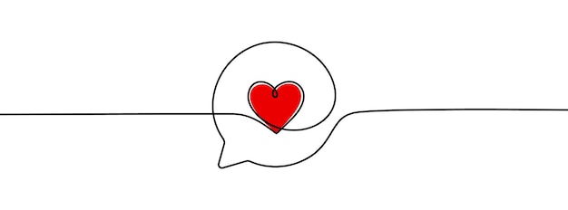 Continuous line speech bubbles drawingsimple one line bubble chat with a heart vector illustration