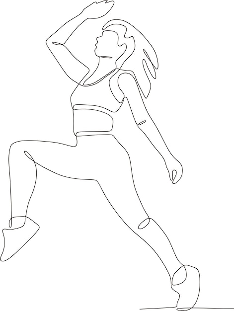 Continuous line of sporty women runners on white background