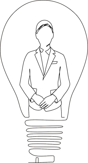 Vector continuous line of stylish office worker woman inside lamp