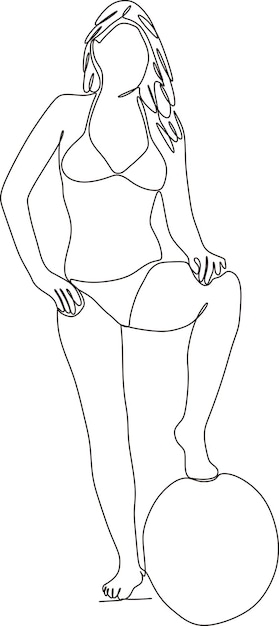 Vector continuous line swimwear model with beach ball