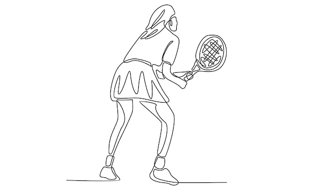 Continuous line of tennis player hit the ball