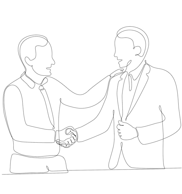 continuous line two business men shaking hands