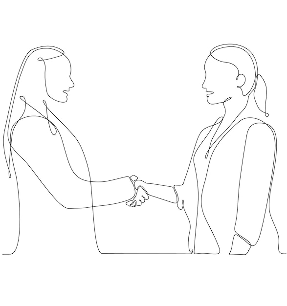 непрерывная линия две бизнесвумен пожимают друг другу руки
