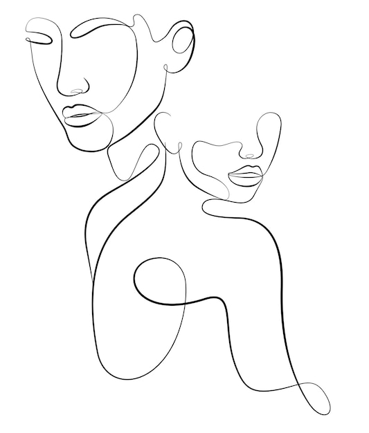 A continuous line two female faces Abstract modern art