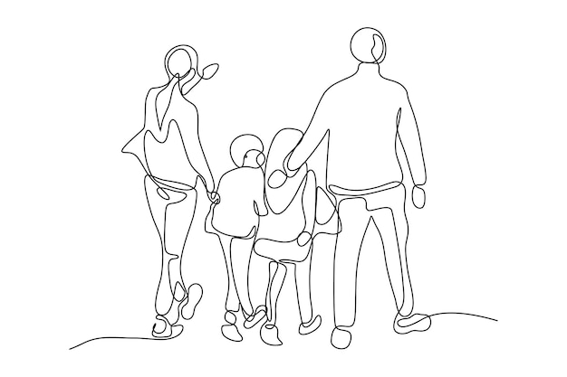 Vector continuous line vector illustration design of one family is walking