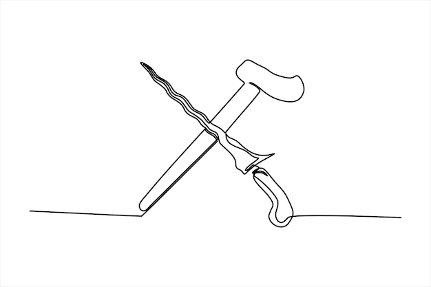 Continuous line vector illustration design sharp weapon from a keris