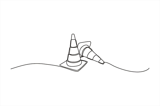 Continuous line vector illustration design traffic cone