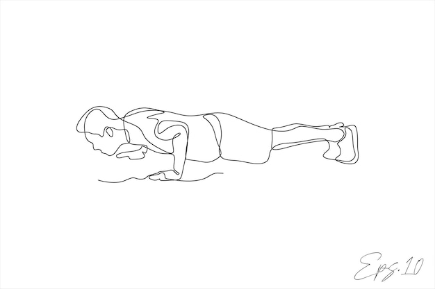 continuous line vector illustration of person doing push up exercise