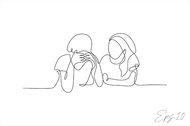 continuous line vector illustration of woman is sad